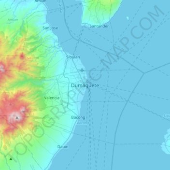 Mapa topográfico Dumaguete, altitud, relieve