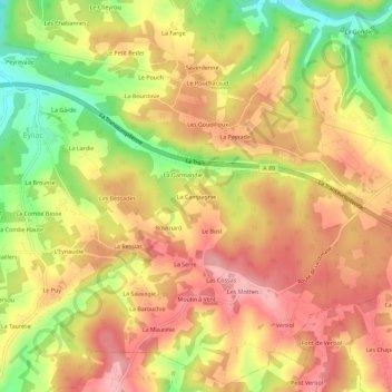 Mapa topográfico La Campagnie, altitud, relieve