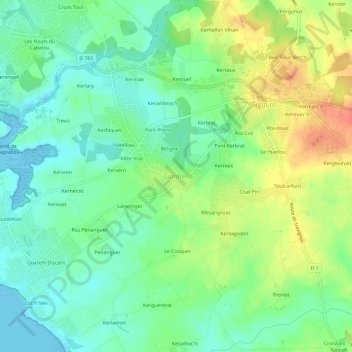 Mapa topográfico Lambell, altitud, relieve