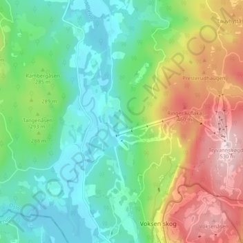 Mapa topográfico Bjelkerud, altitud, relieve