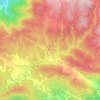 Mapa topográfico Tinhela de Cima, altitud, relieve
