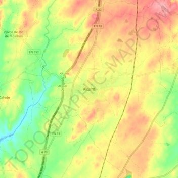 Mapa topográfico Alcains, altitud, relieve