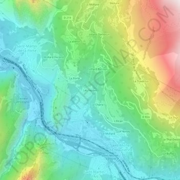 Mapa topográfico Les Teppes, altitud, relieve