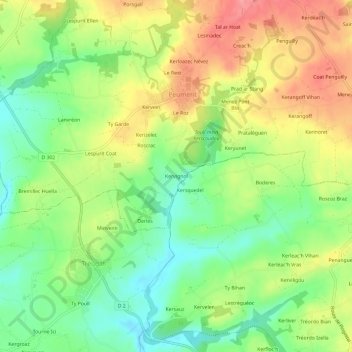 Mapa topográfico Kervignol, altitud, relieve
