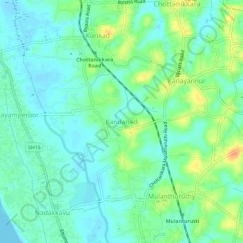 Mapa topográfico Kandanad, altitud, relieve