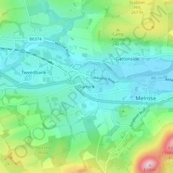 Mapa topográfico Darnick, altitud, relieve