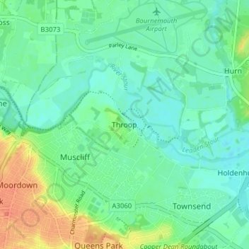 Mapa topográfico Throop, altitud, relieve