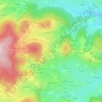 Mapa topográfico Les Chizeaux, altitud, relieve