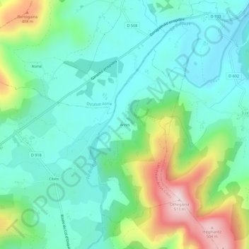 Mapa topográfico Arros, altitud, relieve