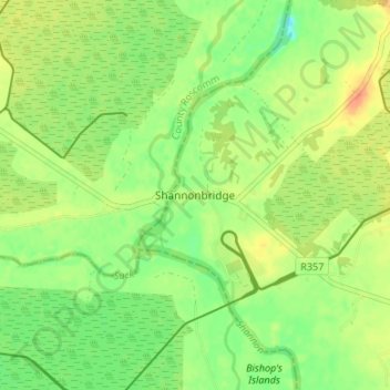 Mapa topográfico Shannonbridge, altitud, relieve