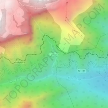 Mapa topográfico Burliar, altitud, relieve