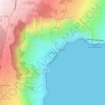Mapa topográfico Las Playas, altitud, relieve