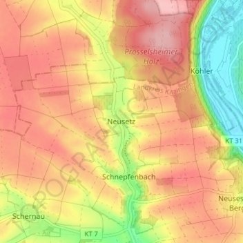 Mapa topográfico Neusetz, altitud, relieve