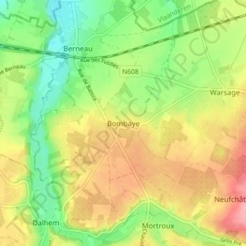 Mapa topográfico Bombaye, altitud, relieve