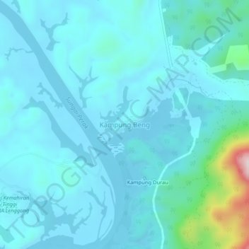 Mapa topográfico Kampung Beng, altitud, relieve