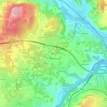 Mapa topográfico Boyeux, altitud, relieve