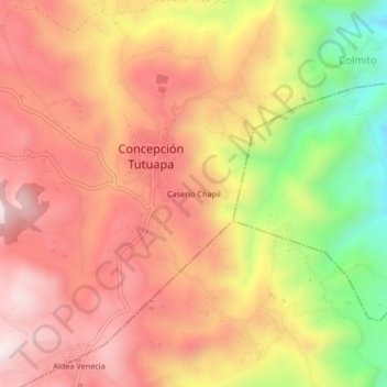 Mapa topográfico Caserío Chapil, altitud, relieve