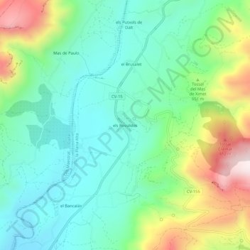 Mapa topográfico Rosildos, altitud, relieve