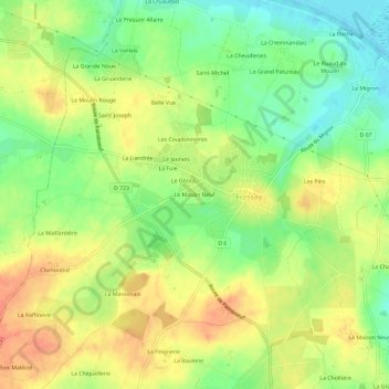 Mapa topográfico Le Moulin Neuf, altitud, relieve