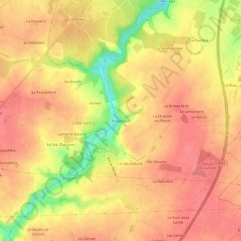 Mapa topográfico Frogeroux, altitud, relieve