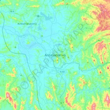 Mapa topográfico Antananarivo, altitud, relieve
