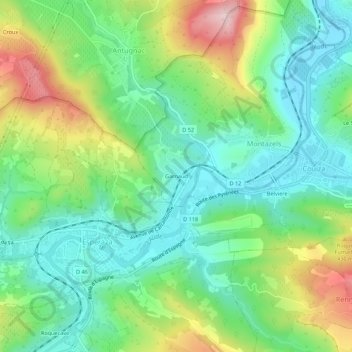 Mapa topográfico Garnaud, altitud, relieve