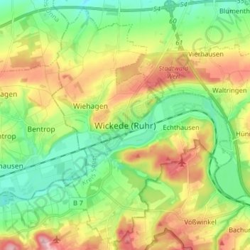 Mapa topográfico Wickede (Ruhr), altitud, relieve