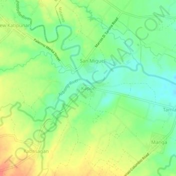 Mapa topográfico Kapoc, altitud, relieve