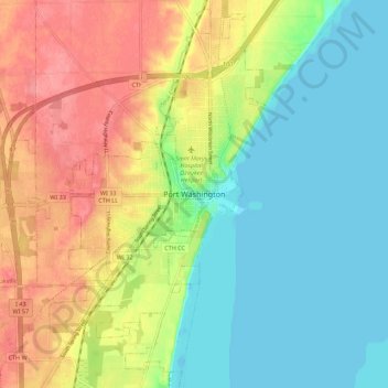 Mapa topográfico Port Washington, altitud, relieve