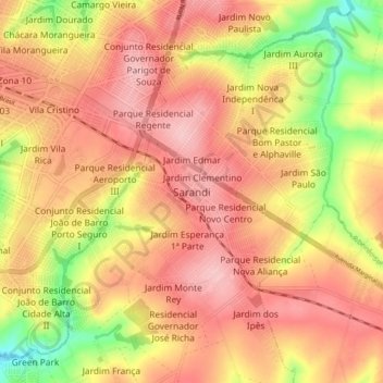 Mapa topográfico Sarandi, altitud, relieve