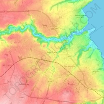 Mapa topográfico Saint-Brieuc, altitud, relieve