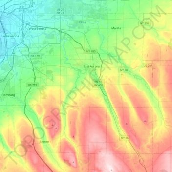Mapa topográfico Aurora, altitud, relieve
