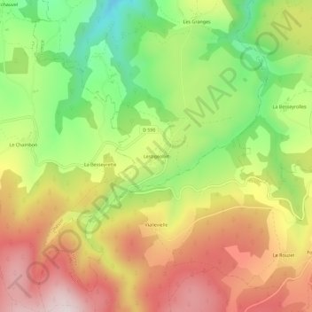 Mapa topográfico Lestigeollet, altitud, relieve