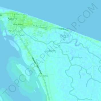 Mapa topográfico Gaddang, altitud, relieve