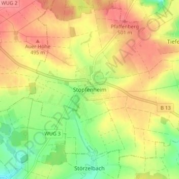 Mapa topográfico Stopfenheim, altitud, relieve