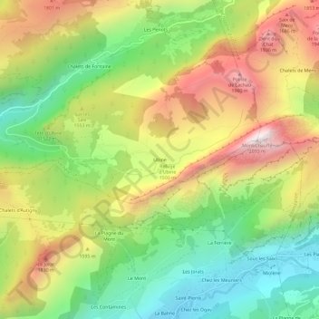Mapa topográfico Ubine, altitud, relieve