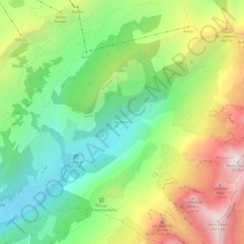 Mapa topográfico Les Troncs, altitud, relieve
