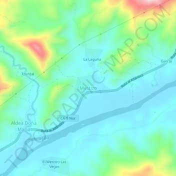 Mapa topográfico Mestizo, altitud, relieve