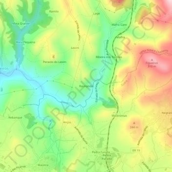 Mapa topográfico Raimonda, altitud, relieve