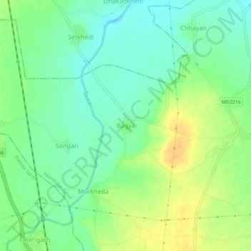 Mapa topográfico Bagya, altitud, relieve