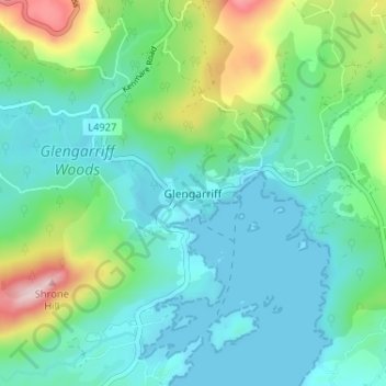 Mapa topográfico Glengarriff, altitud, relieve