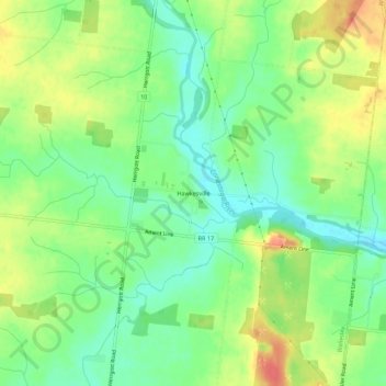 Mapa topográfico Hawkesville, altitud, relieve