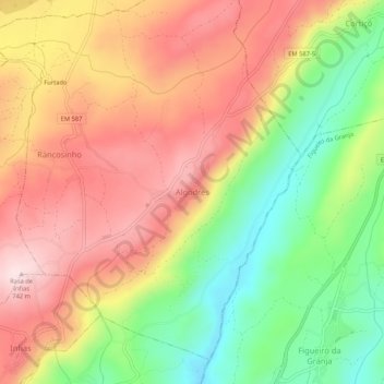 Mapa topográfico Algodres, altitud, relieve