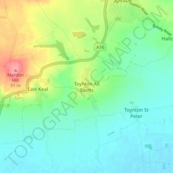 Mapa topográfico Toynton All Saints, altitud, relieve