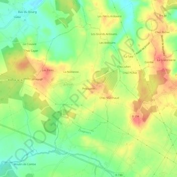 Mapa topográfico Pellouaille, altitud, relieve