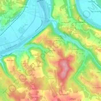 Mapa topográfico La Combelle, altitud, relieve