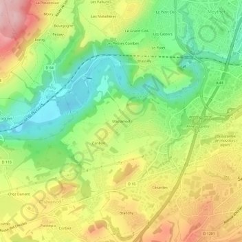 Mapa topográfico Maclamod, altitud, relieve