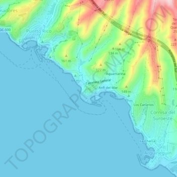 Mapa topográfico Los Caideros, altitud, relieve