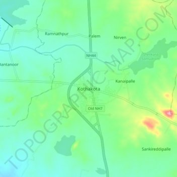 Mapa topográfico Kothakota, altitud, relieve