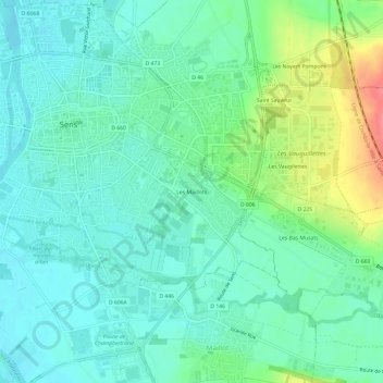 Mapa topográfico Les Maillots, altitud, relieve